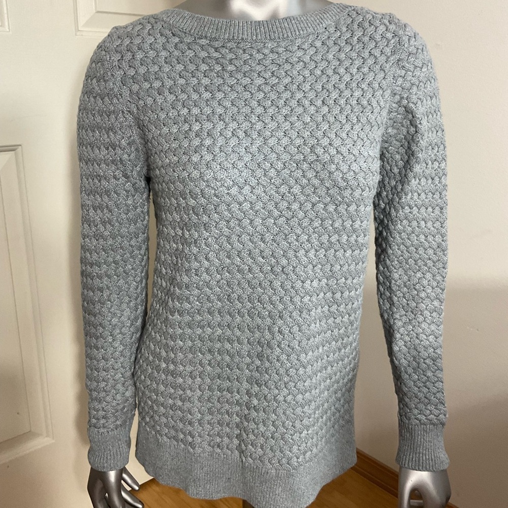 LL Bean Women Sweater Size Xsmall Cotton Long Sleeve Pullover Basket Weave Gray - Picture 2 of 10